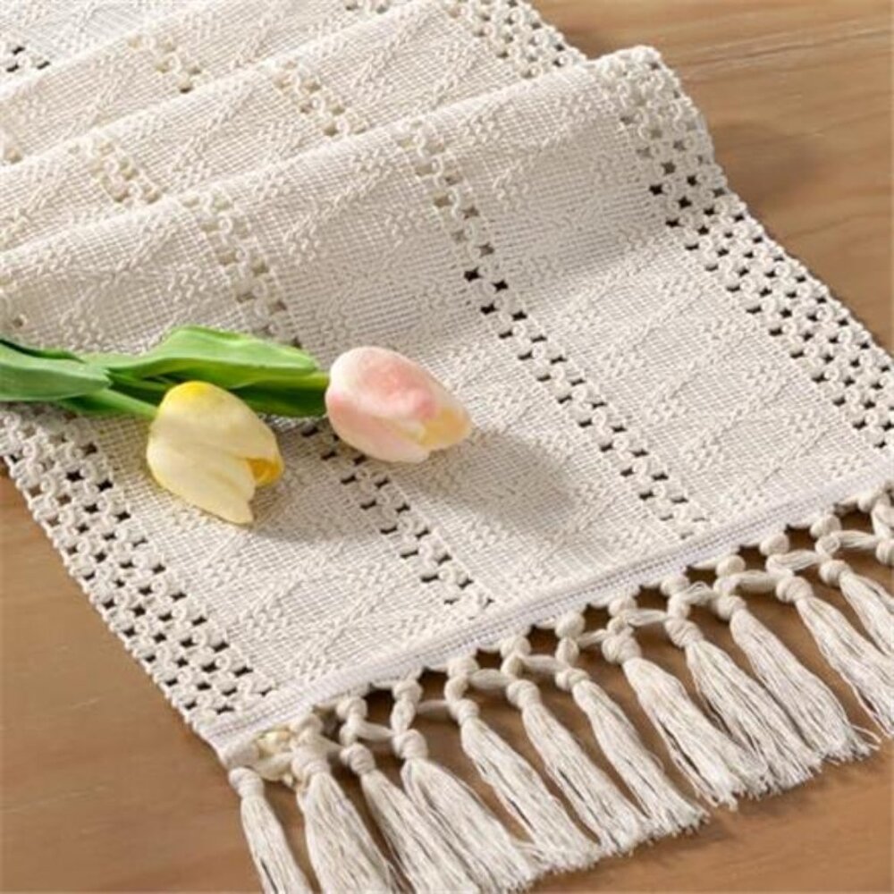 Boho Table Runner Macrame Cotton Woven Farmhouse Dining Kitchen Home Decor